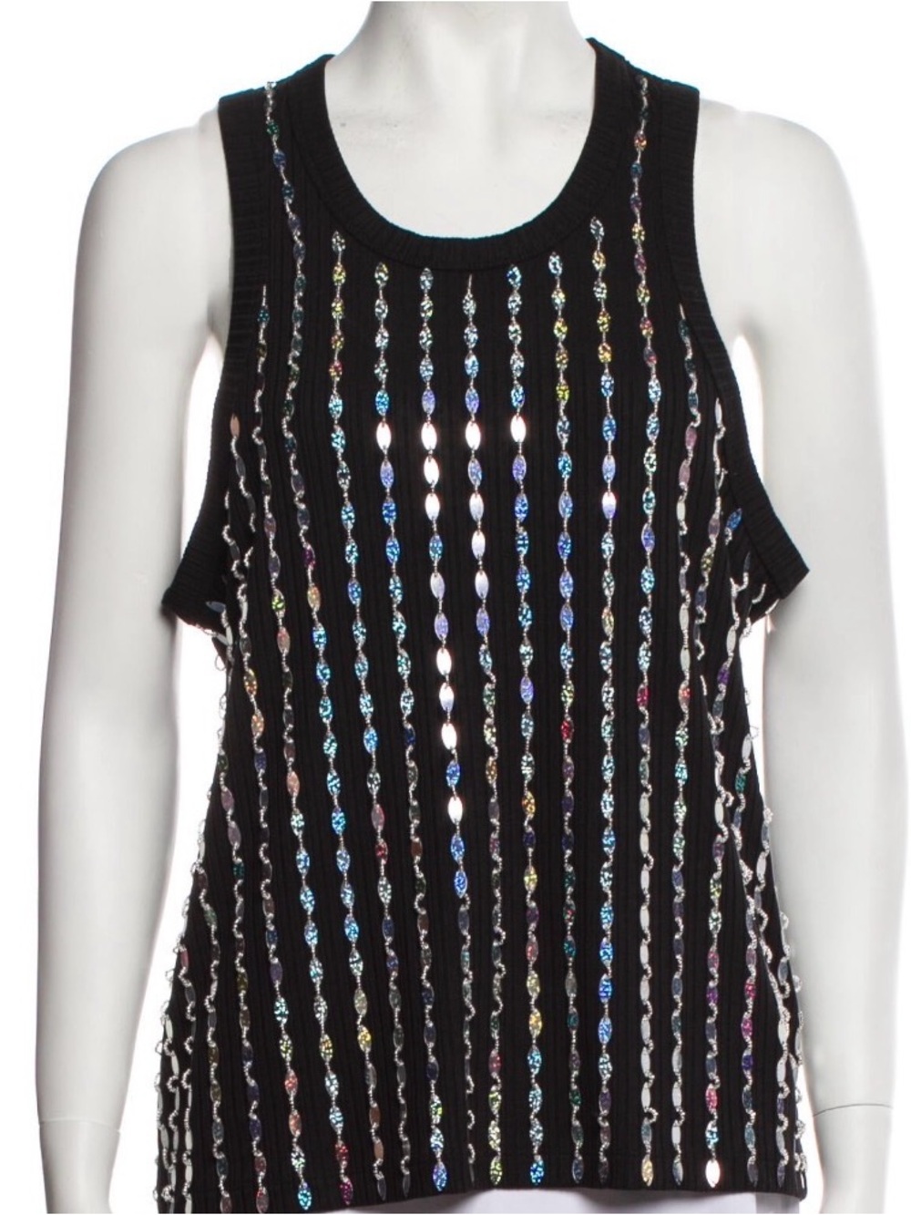 Ganni Black Sequin-Striped Tank Top